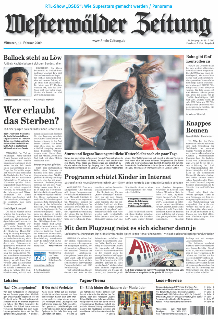 Westerwälder Zeitung vom Mittwoch, 11.02.2009