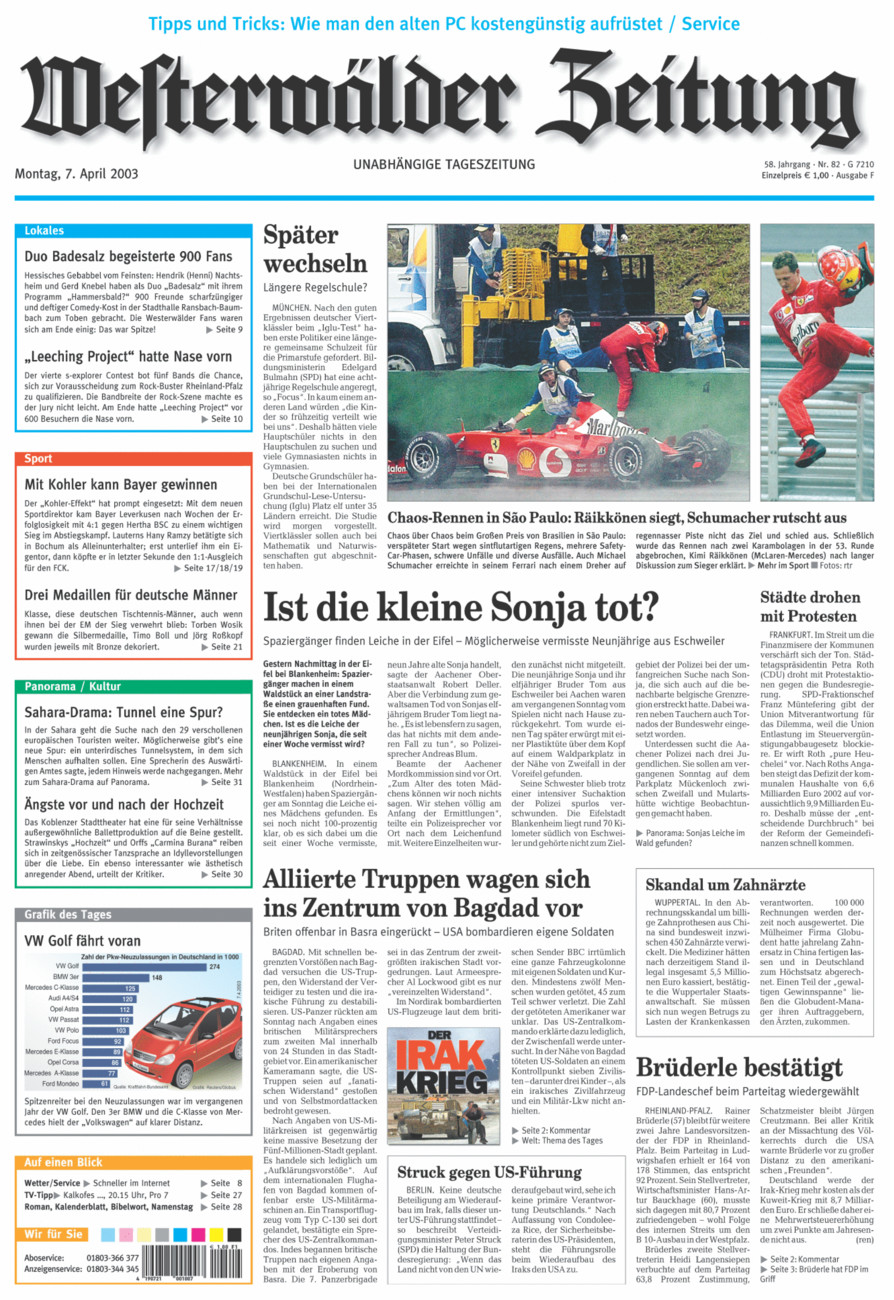 Westerwälder Zeitung vom Montag, 07.04.2003