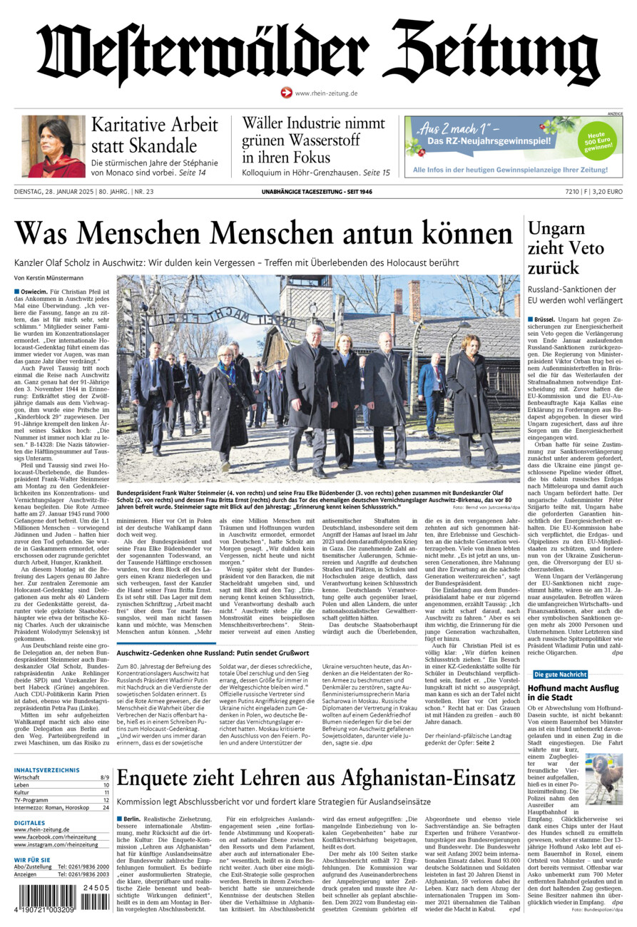 Westerwälder Zeitung vom Dienstag, 28.01.2025