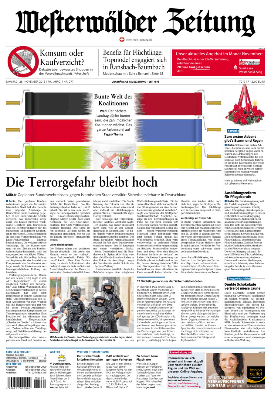 Westerwälder Zeitung vom Samstag, 28.11.2015