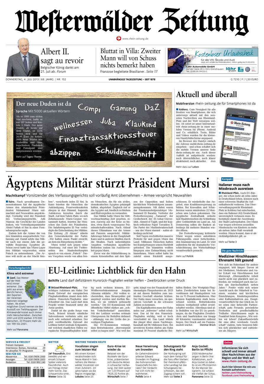 Westerwälder Zeitung vom Donnerstag, 04.07.2013