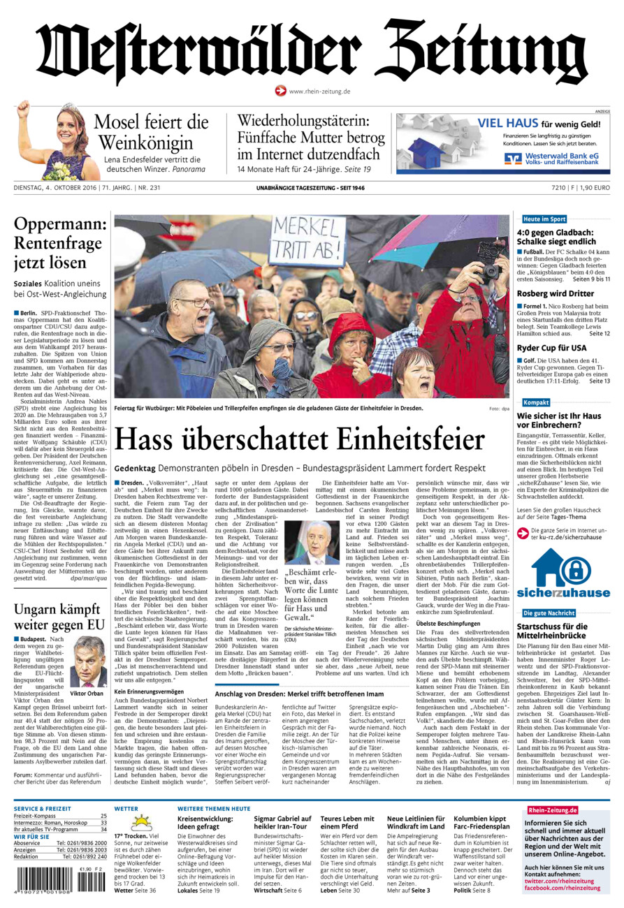 Westerwälder Zeitung vom Dienstag, 04.10.2016