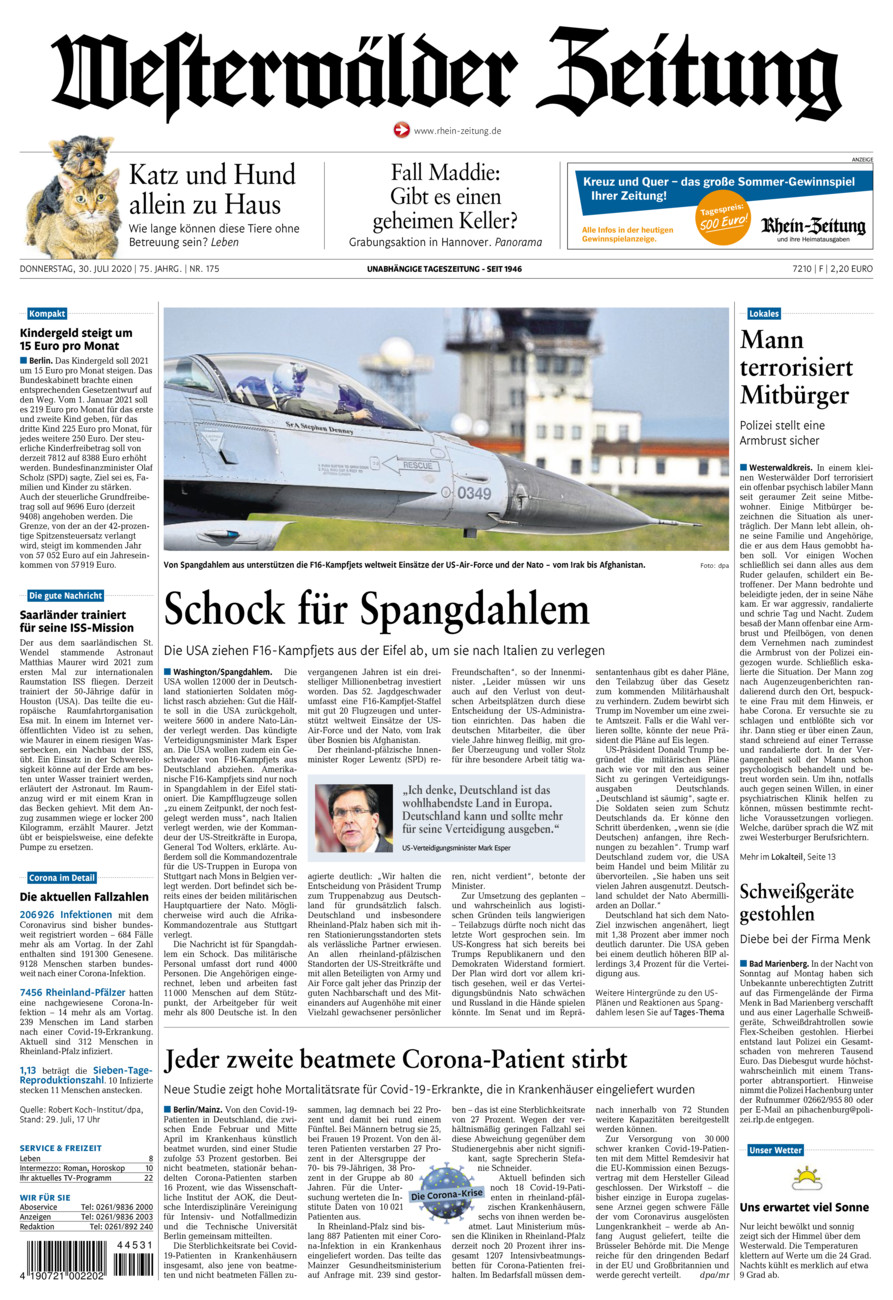Westerwälder Zeitung vom Donnerstag, 30.07.2020