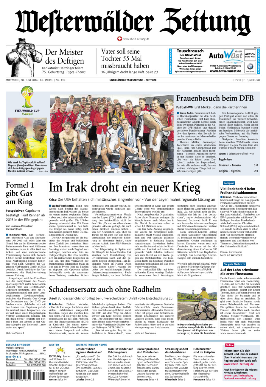 Westerwälder Zeitung vom Mittwoch, 18.06.2014