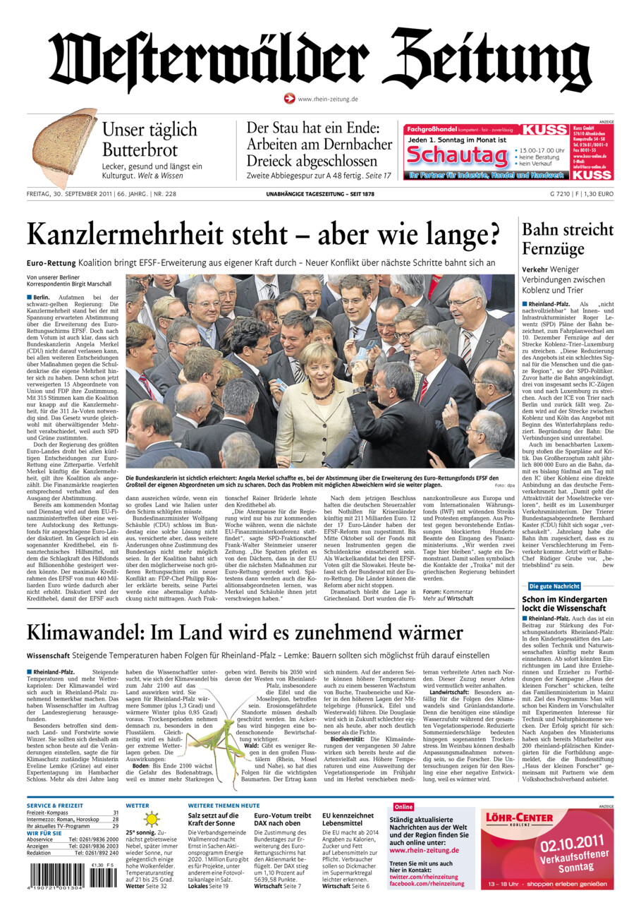 Westerwälder Zeitung vom Freitag, 30.09.2011