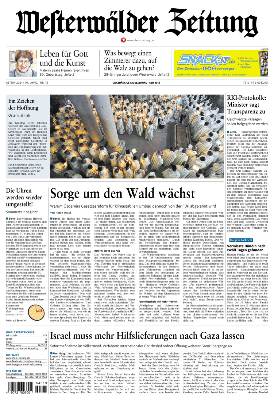 Westerwälder Zeitung vom Samstag, 30.03.2024