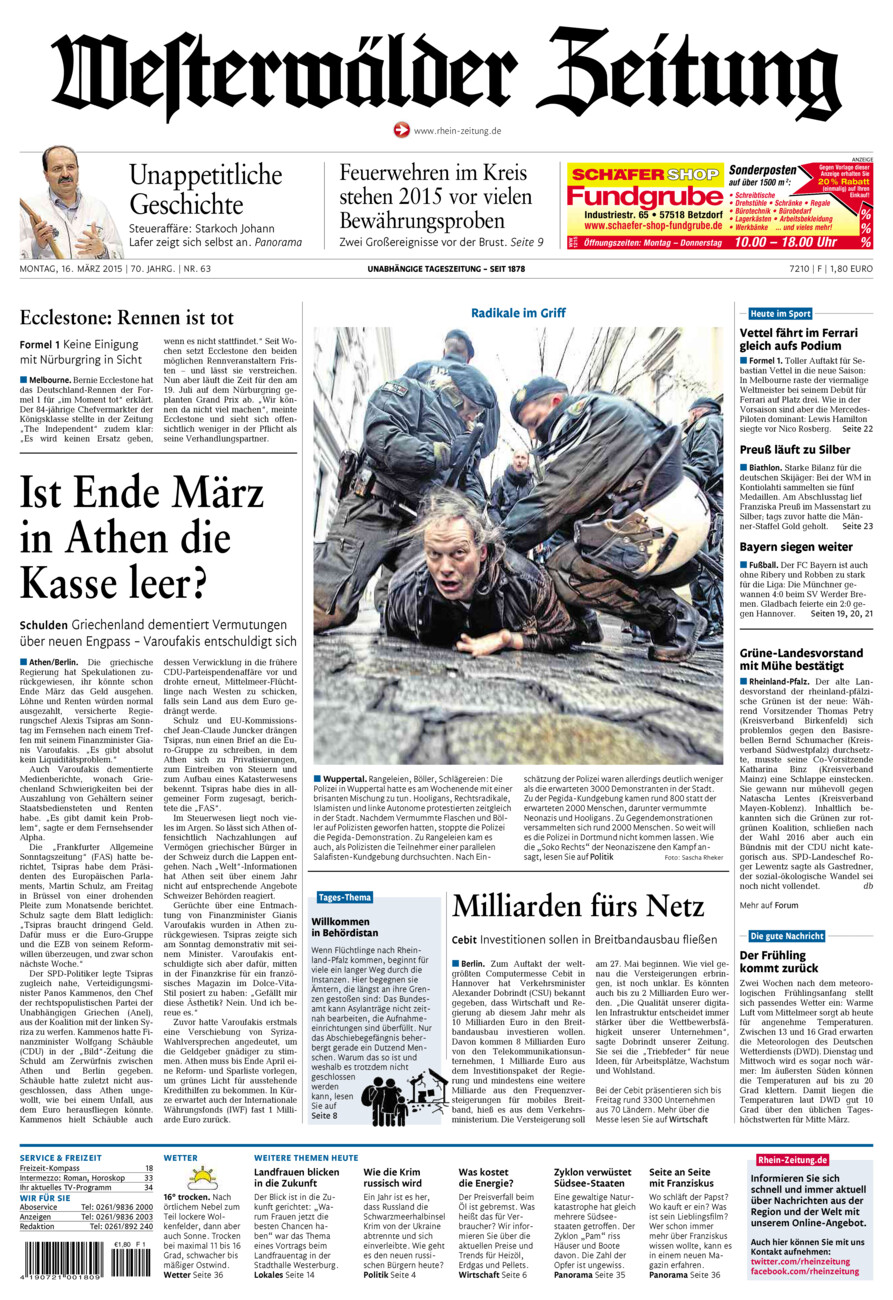 Westerwälder Zeitung vom Montag, 16.03.2015