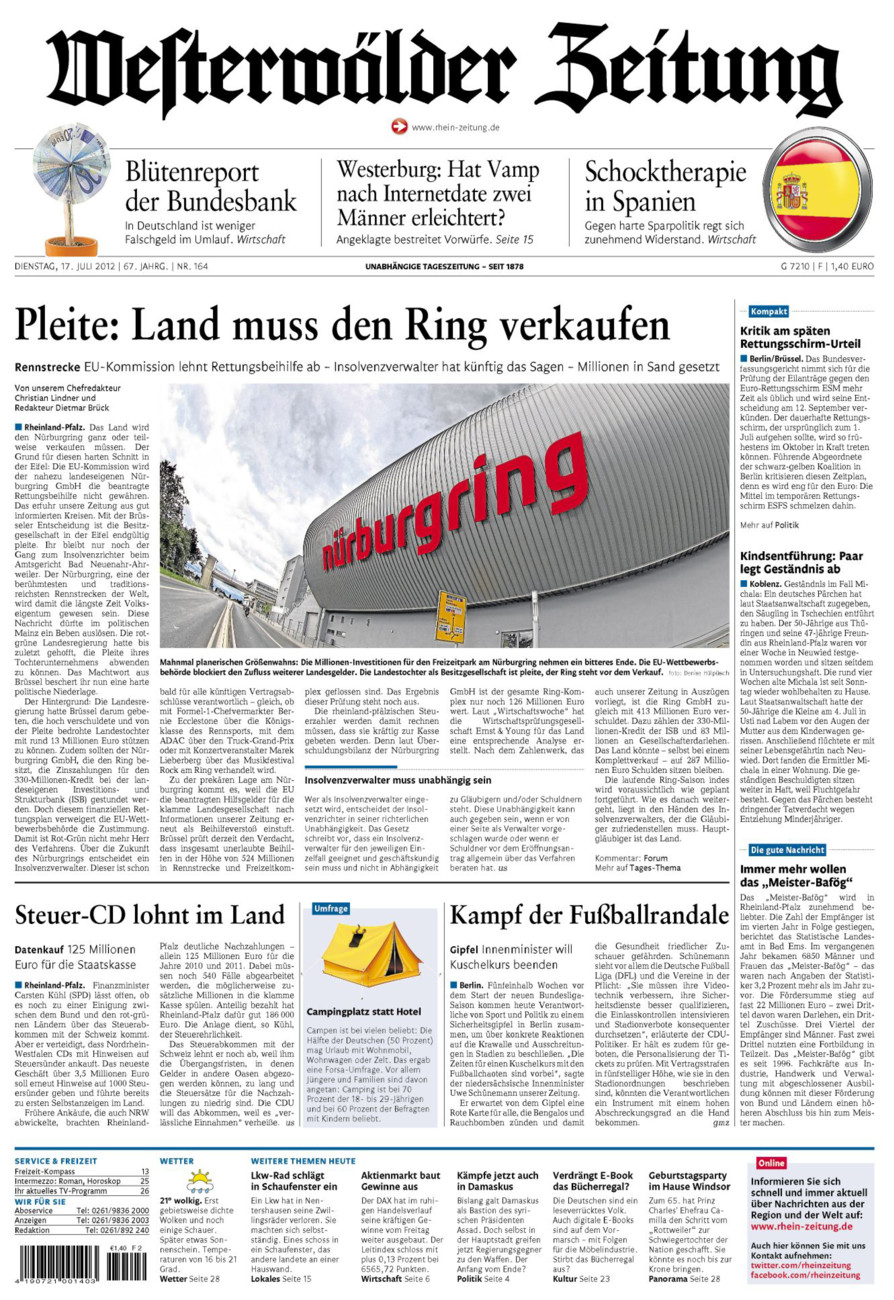 Westerwälder Zeitung vom Dienstag, 17.07.2012