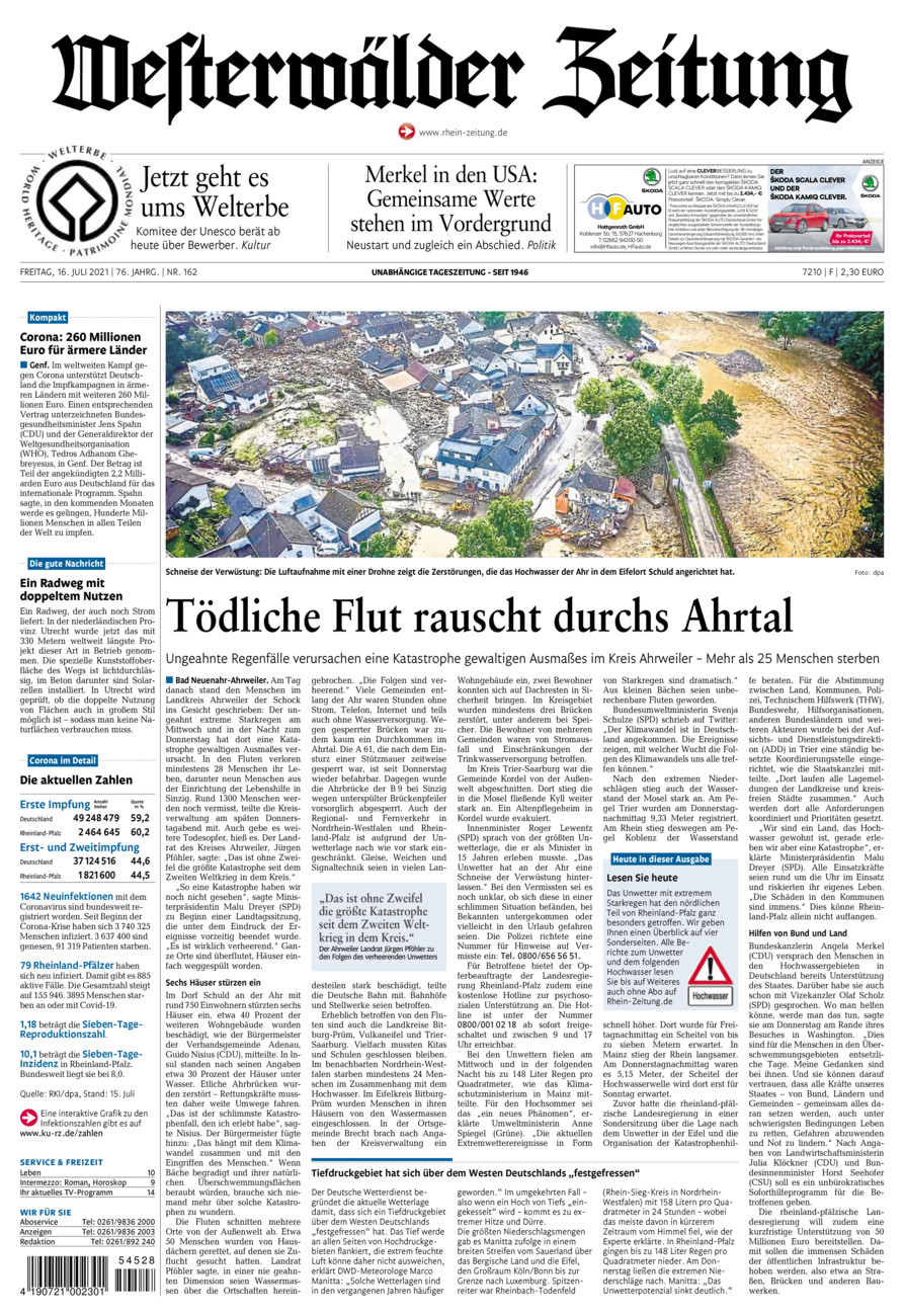 Westerwälder Zeitung vom Freitag, 16.07.2021
