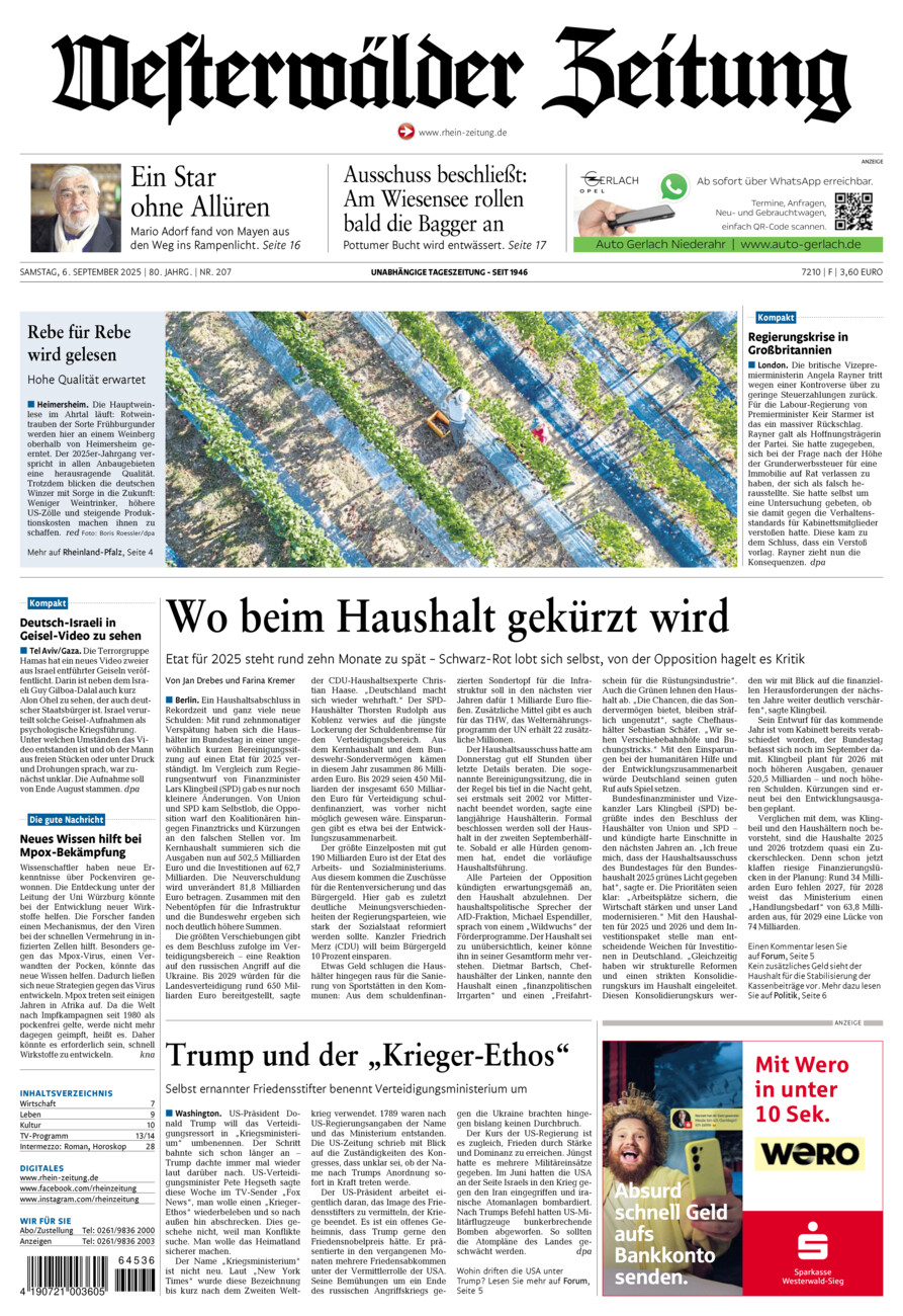 Westerwälder Zeitung vom Samstag, 06.09.2025