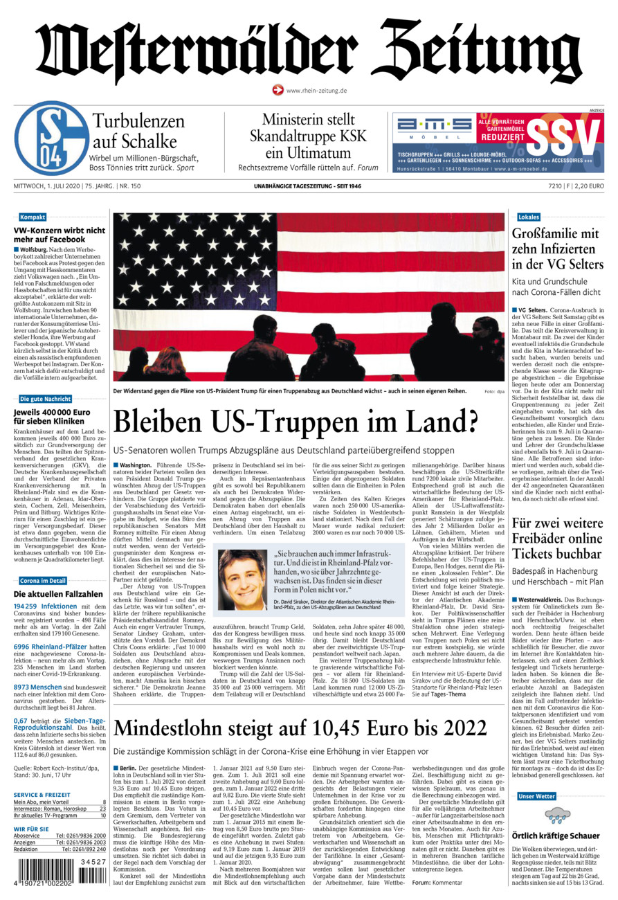 Westerwälder Zeitung vom Mittwoch, 01.07.2020