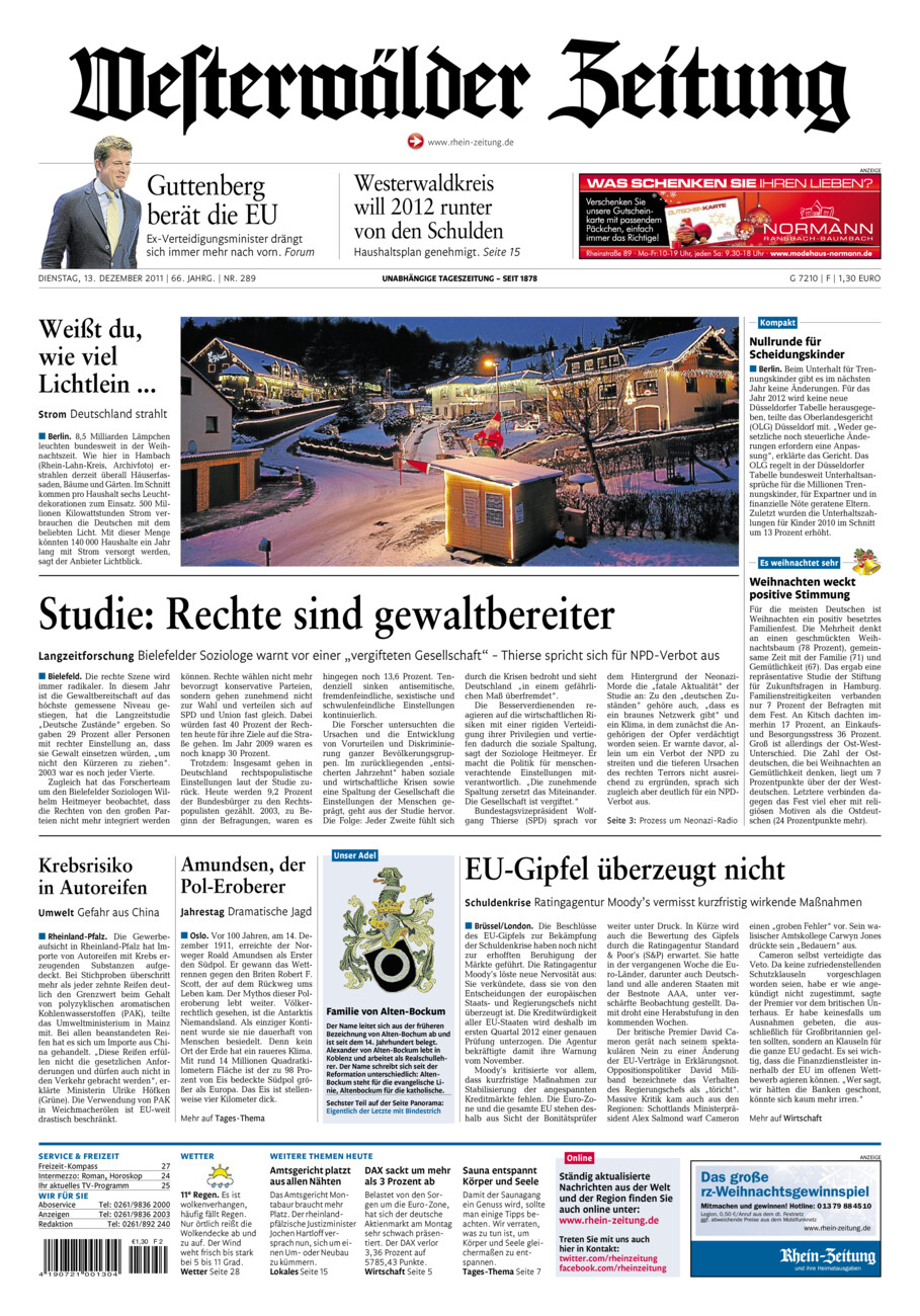 Westerwälder Zeitung vom Dienstag, 13.12.2011
