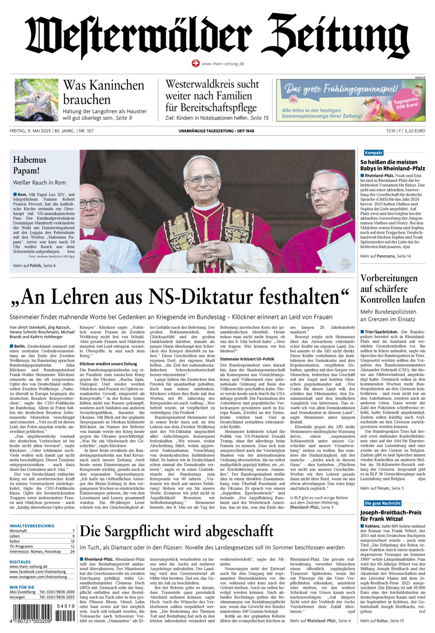 Westerwälder Zeitung vom Freitag, 09.05.2025
