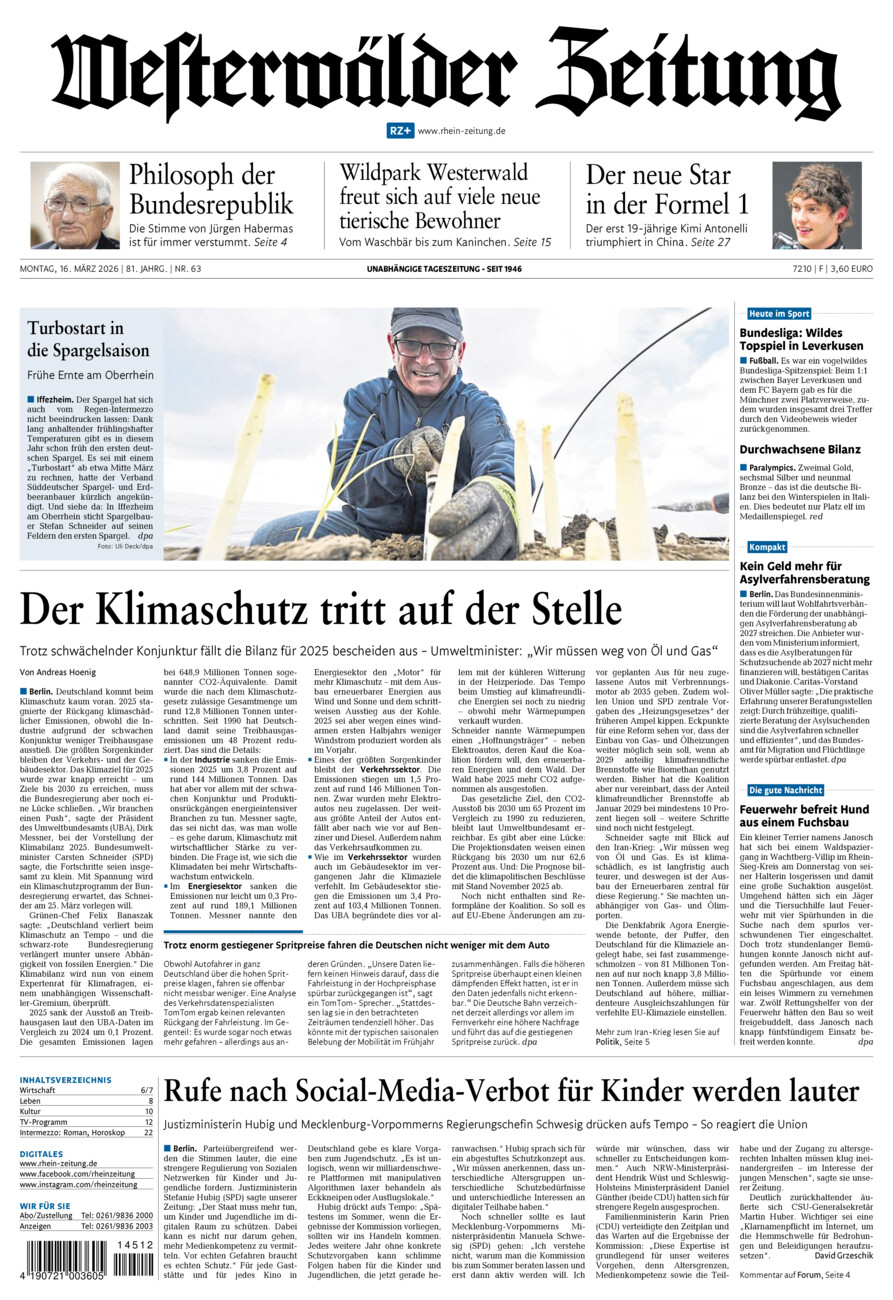 Westerwälder Zeitung vom Montag, 16.03.2026