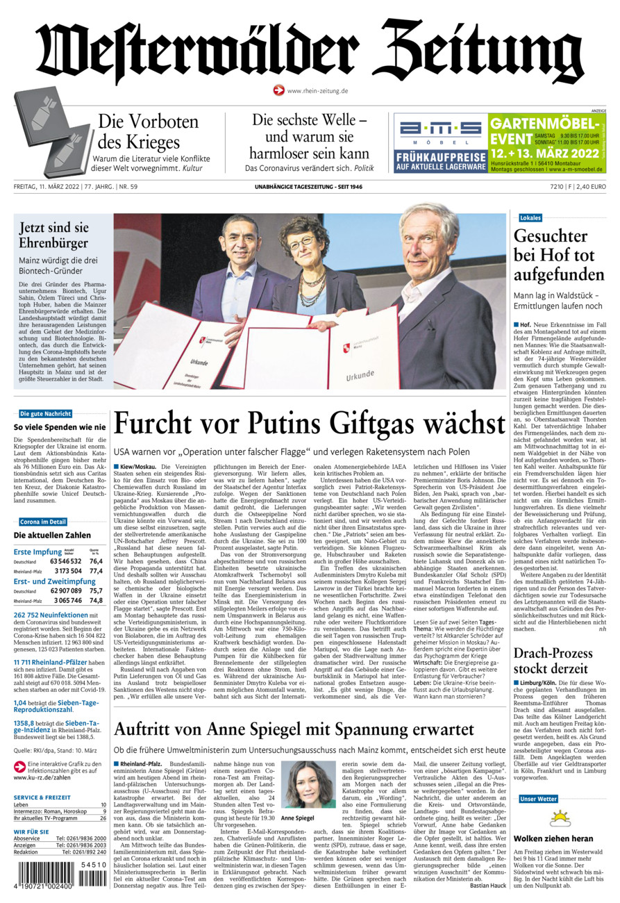 Westerwälder Zeitung vom Freitag, 11.03.2022