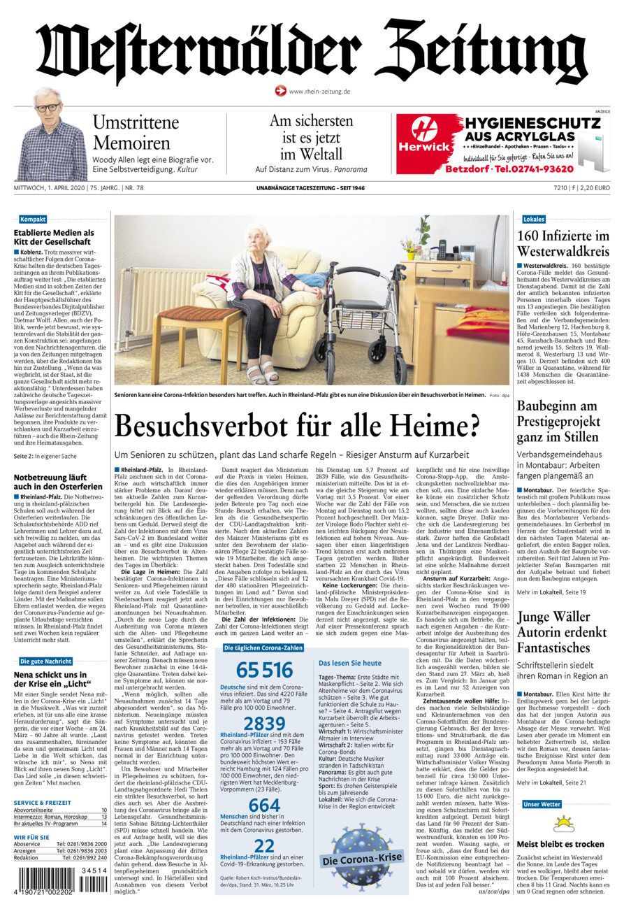 Westerwälder Zeitung vom Mittwoch, 01.04.2020