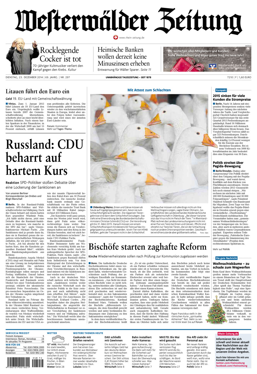 Westerwälder Zeitung vom Dienstag, 23.12.2014