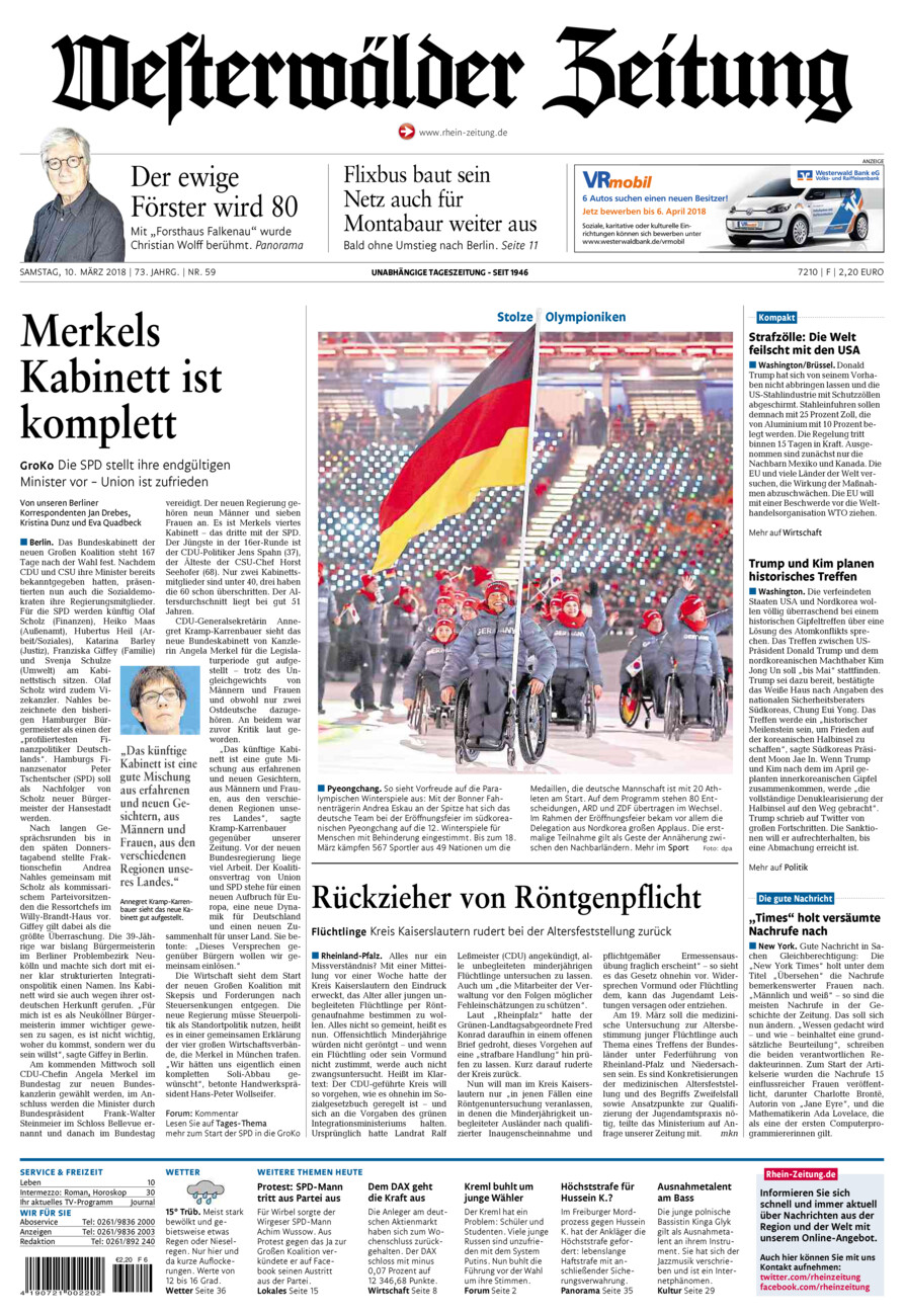 Westerwälder Zeitung vom Samstag, 10.03.2018