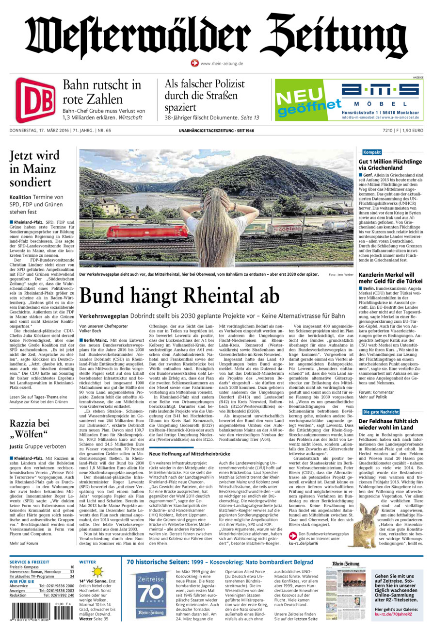 Westerwälder Zeitung vom Donnerstag, 17.03.2016