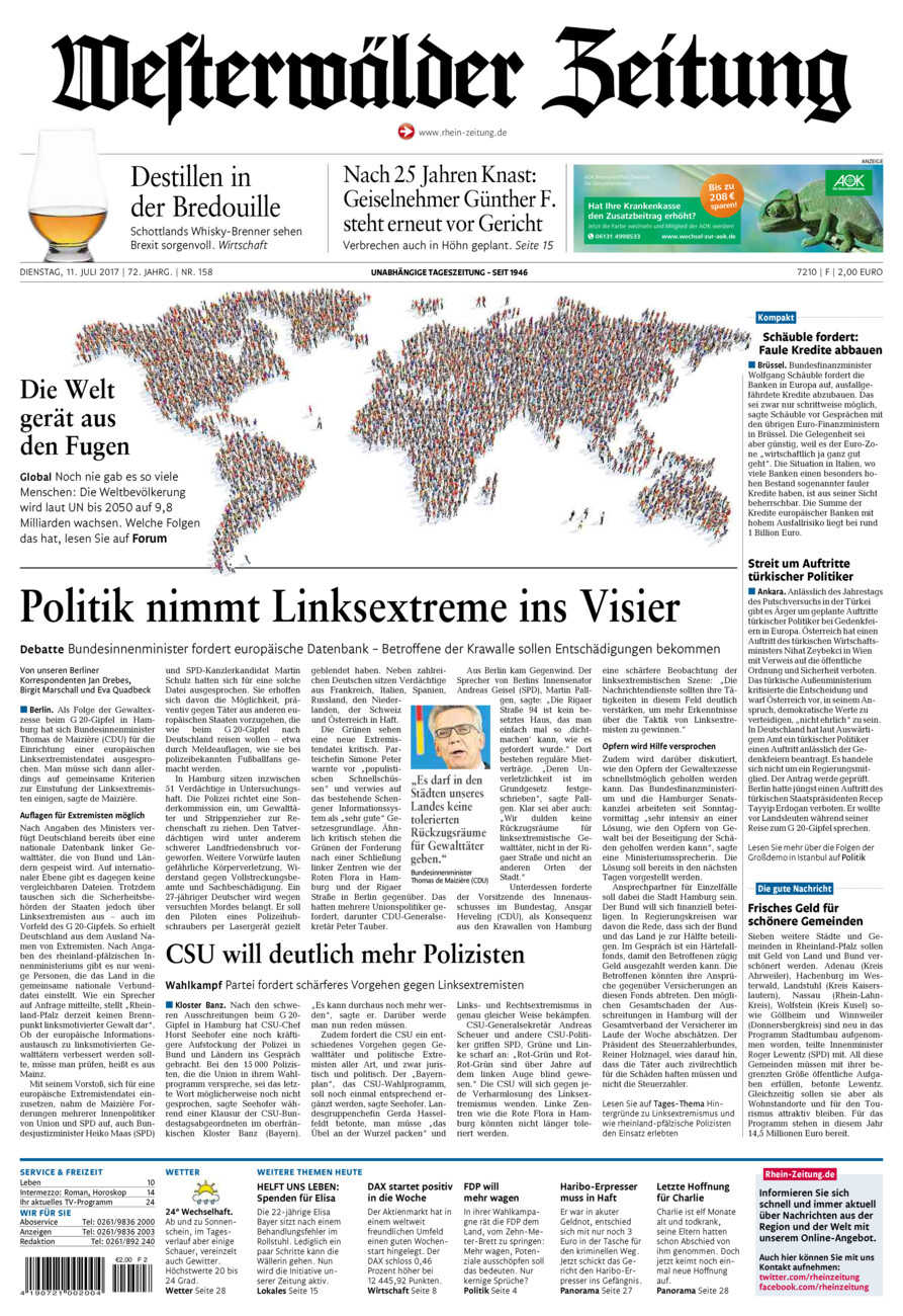Westerwälder Zeitung vom Dienstag, 11.07.2017