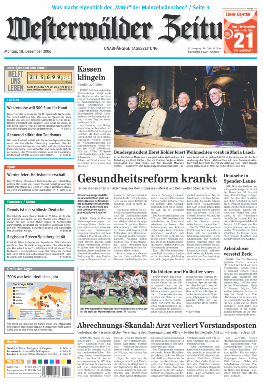 Westerwälder Zeitung vom Montag, 18.12.2006