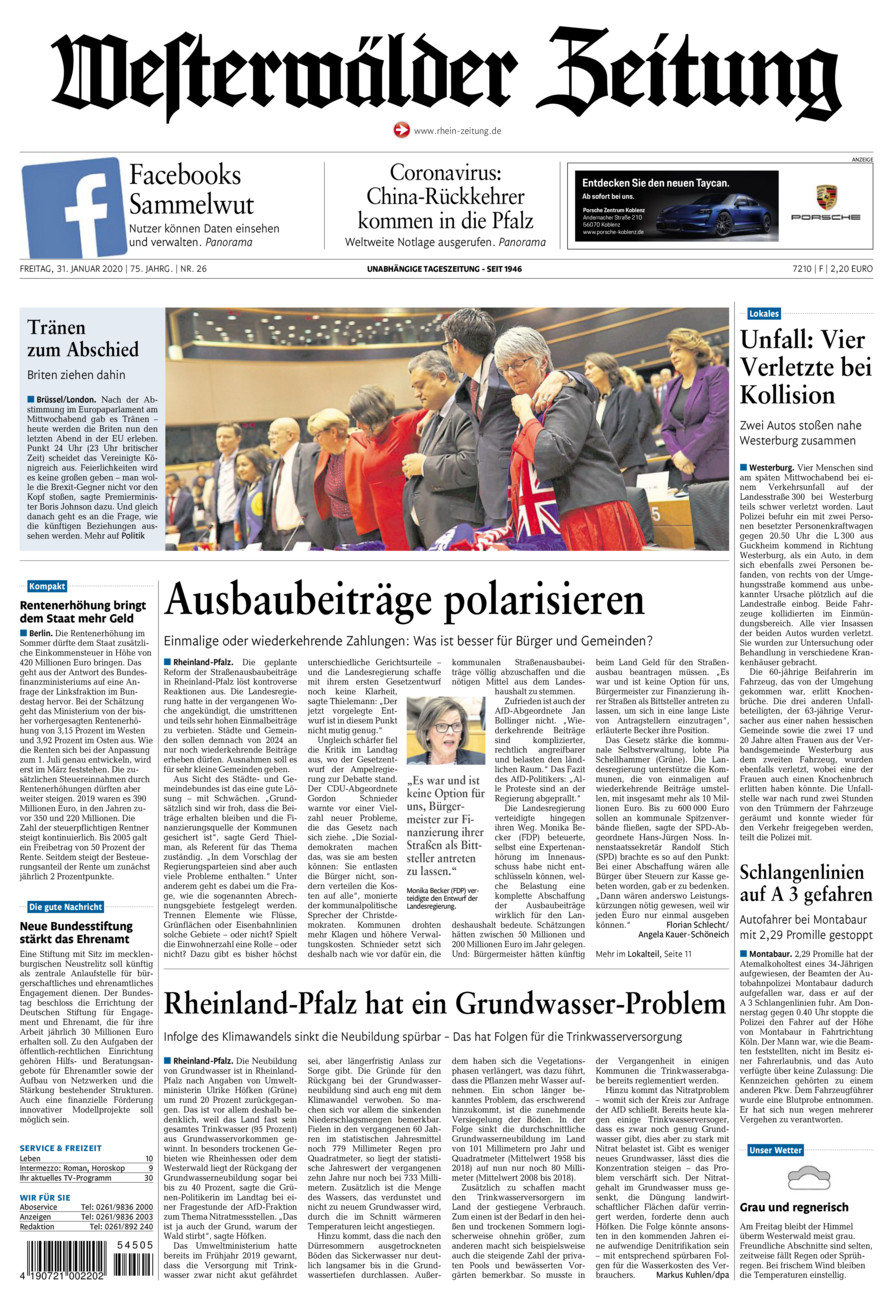 Westerwälder Zeitung vom Freitag, 31.01.2020