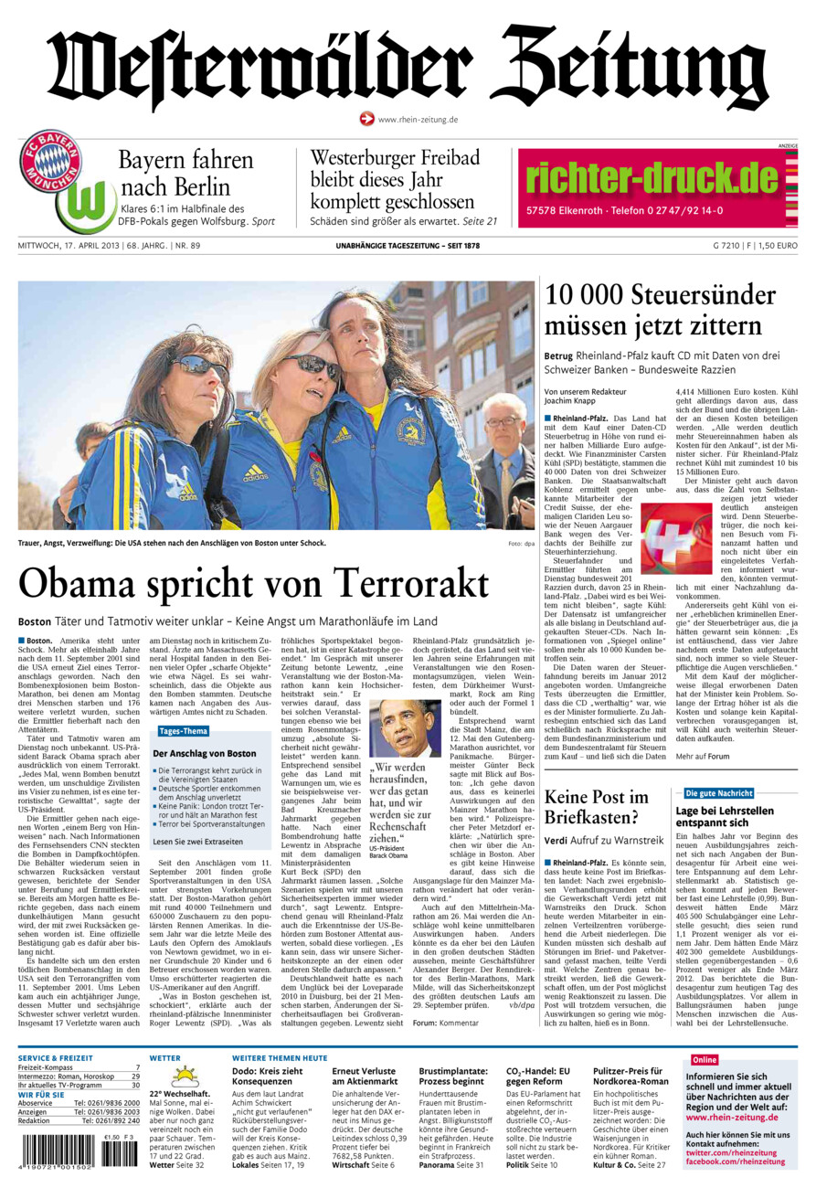 Westerwälder Zeitung vom Mittwoch, 17.04.2013
