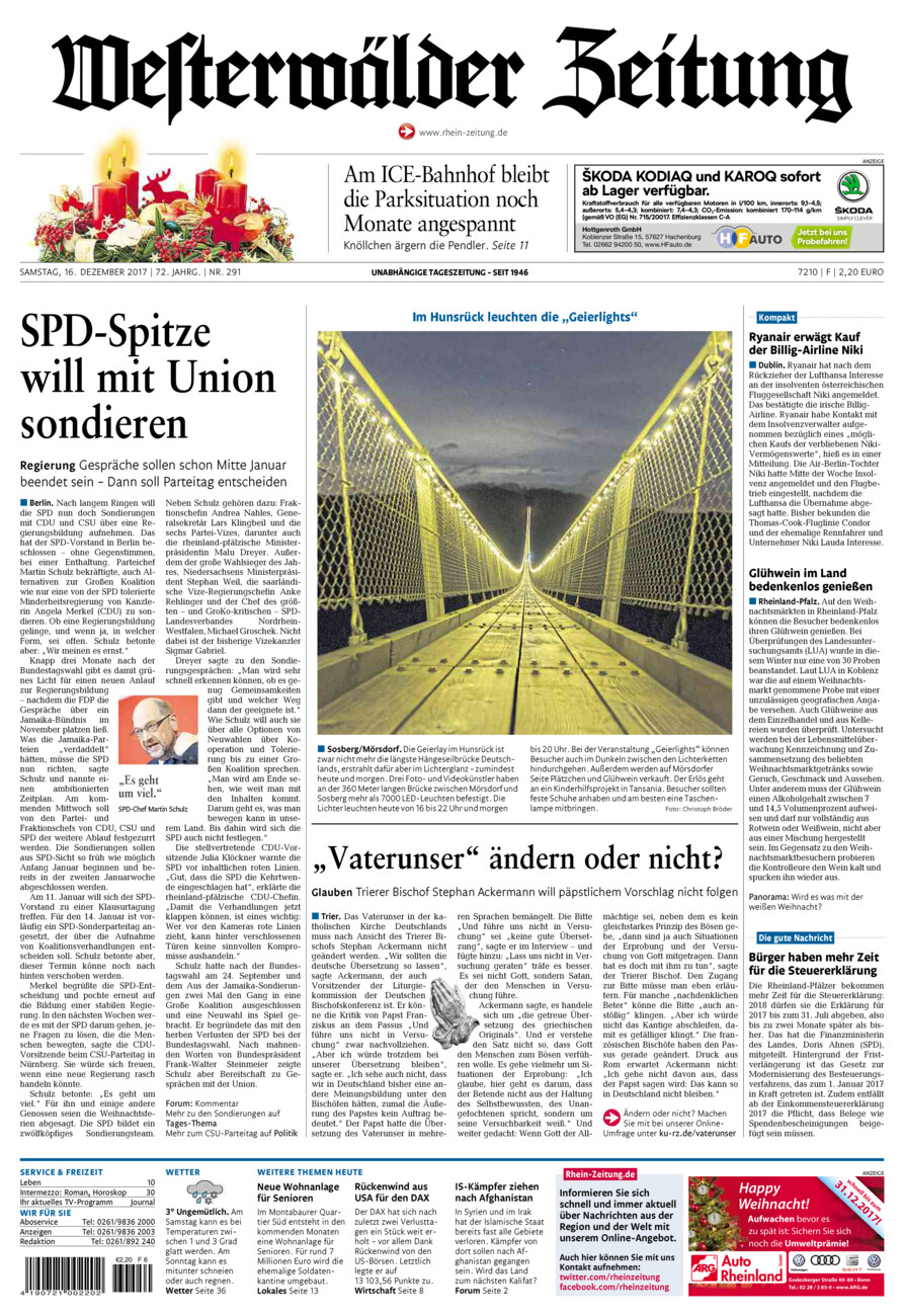 Westerwälder Zeitung vom Samstag, 16.12.2017