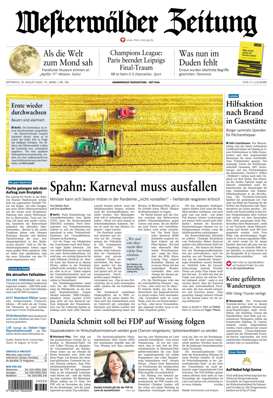 Westerwälder Zeitung vom Mittwoch, 19.08.2020