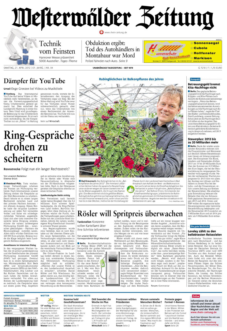 Westerwälder Zeitung vom Samstag, 21.04.2012