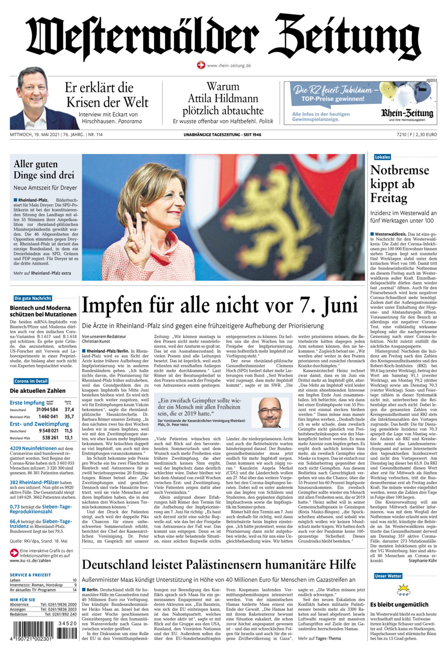 Westerwälder Zeitung vom Mittwoch, 19.05.2021