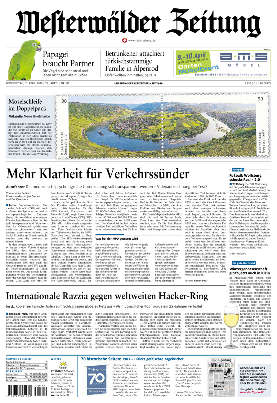 Westerwälder Zeitung vom Donnerstag, 07.04.2016