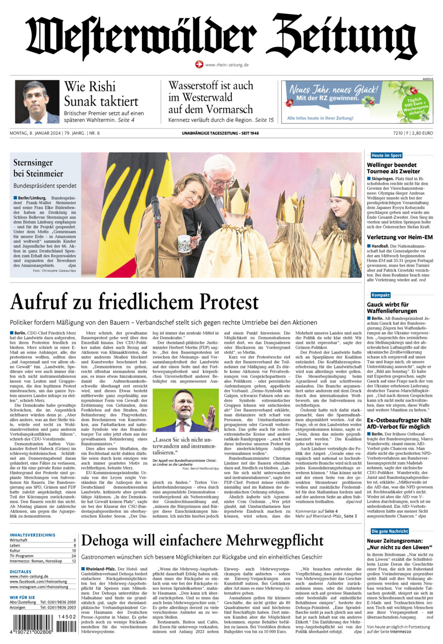 Westerwälder Zeitung vom Montag, 08.01.2024