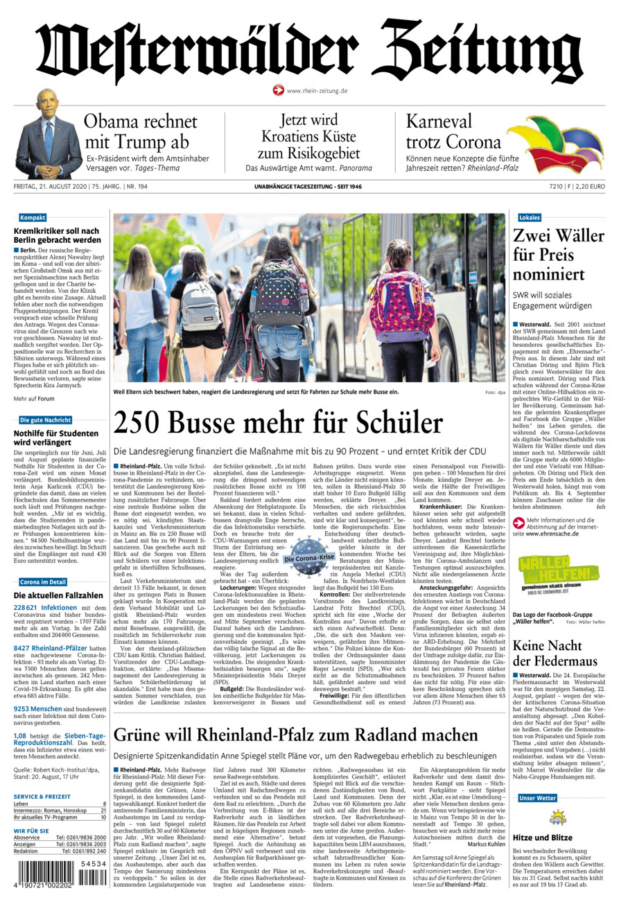 Westerwälder Zeitung vom Freitag, 21.08.2020