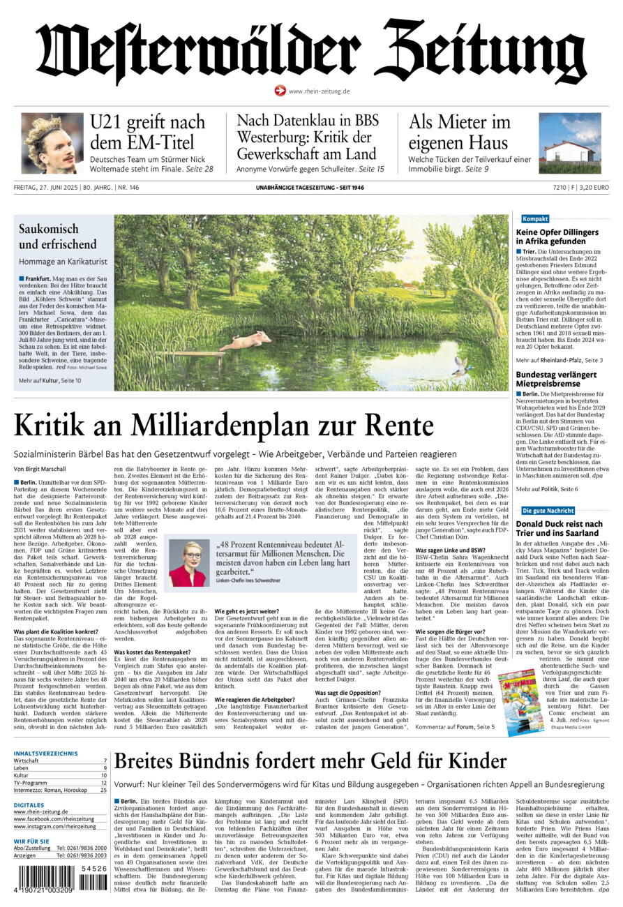 Westerwälder Zeitung vom Freitag, 27.06.2025