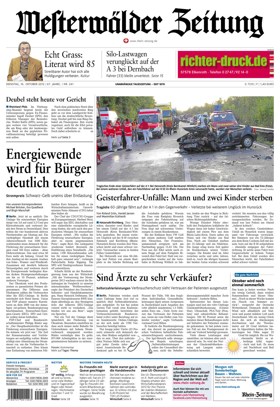 Westerwälder Zeitung vom Dienstag, 16.10.2012
