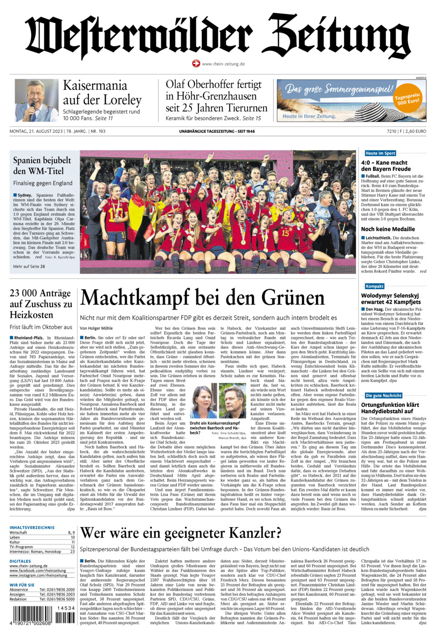 Westerwälder Zeitung vom Montag, 21.08.2023