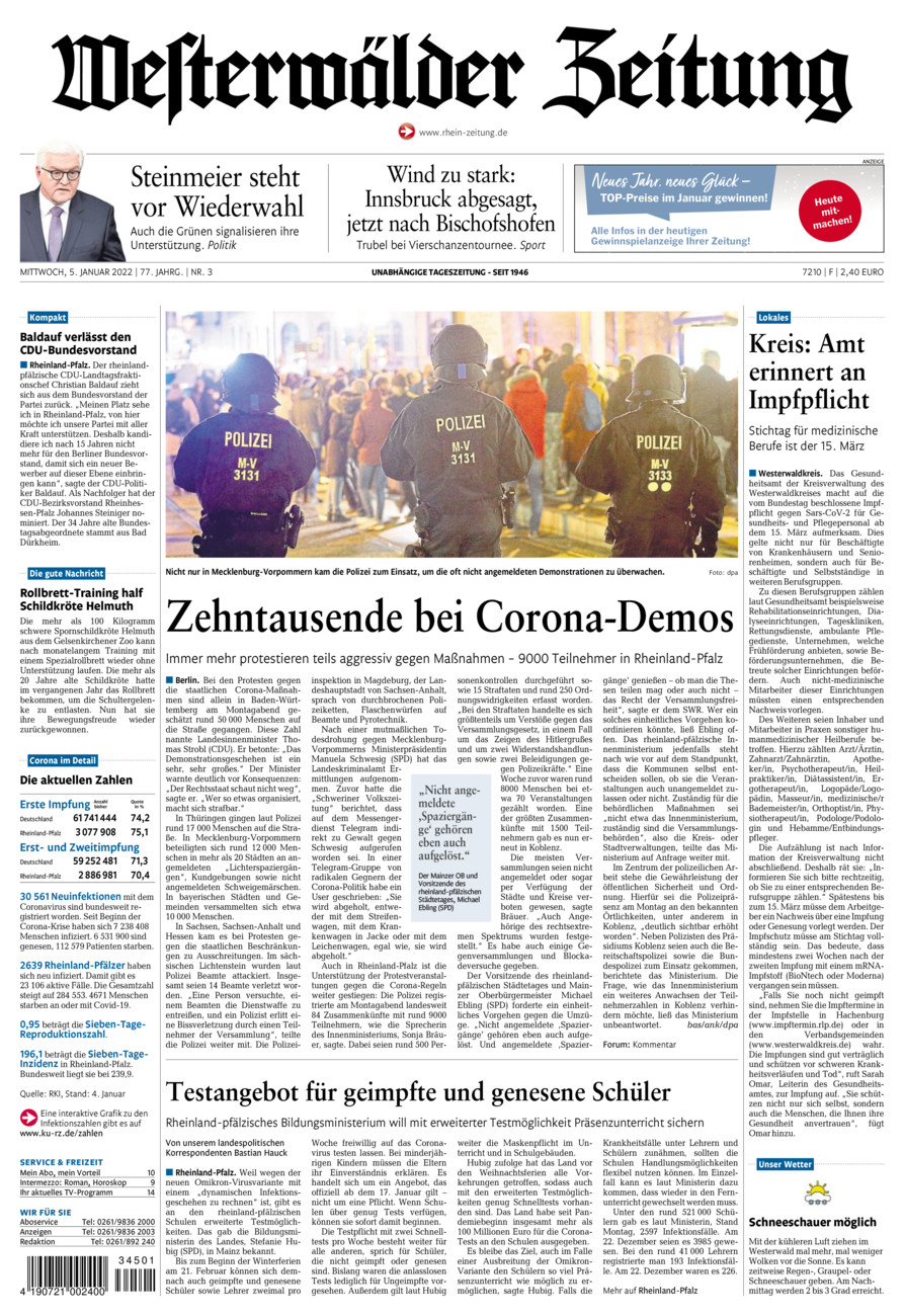 Westerwälder Zeitung vom Mittwoch, 05.01.2022