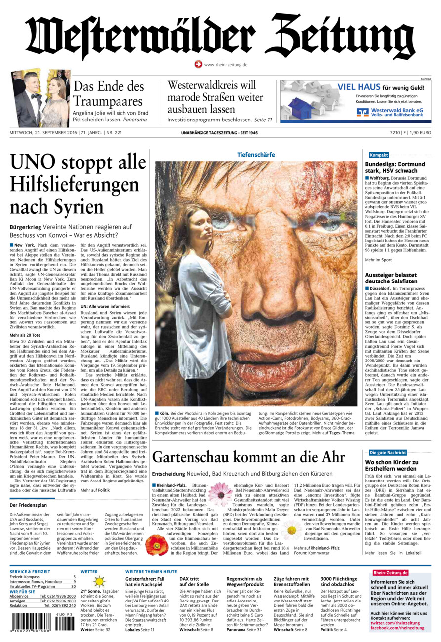 Westerwälder Zeitung vom Mittwoch, 21.09.2016