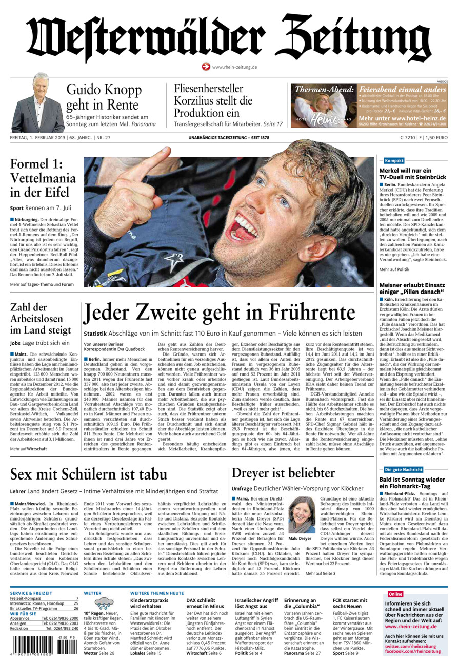 Westerwälder Zeitung vom Freitag, 01.02.2013