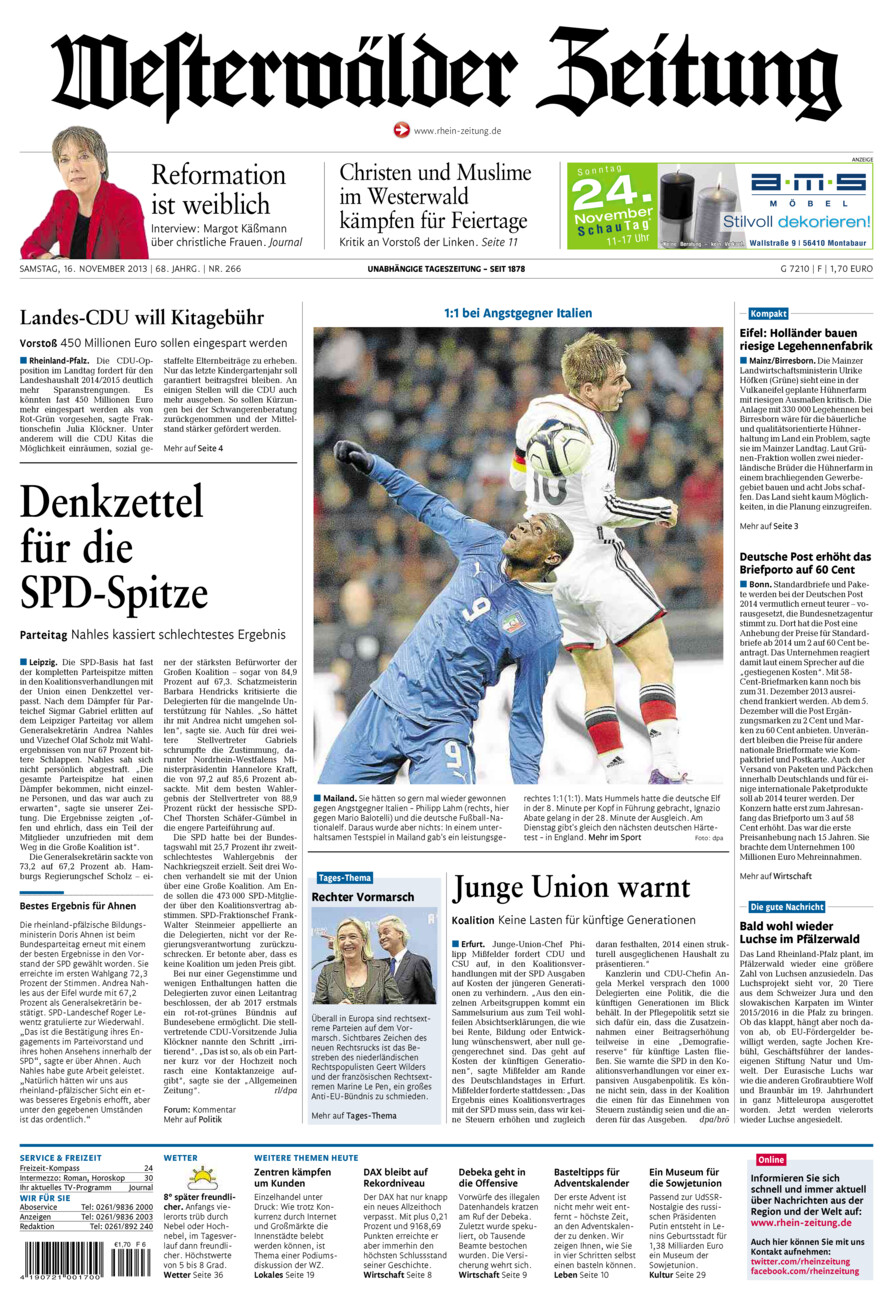 Westerwälder Zeitung vom Samstag, 16.11.2013