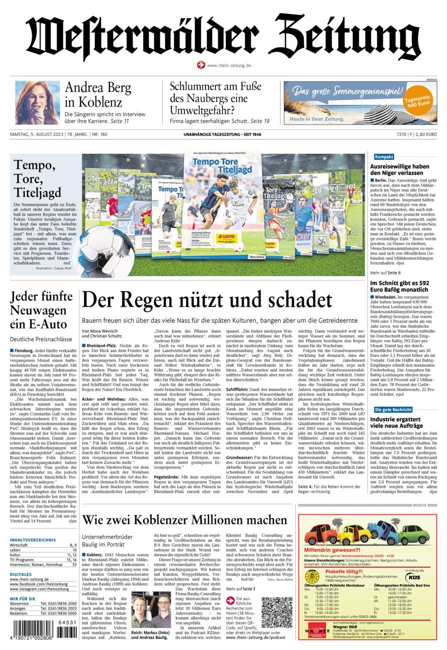 Westerwälder Zeitung vom Samstag, 05.08.2023
