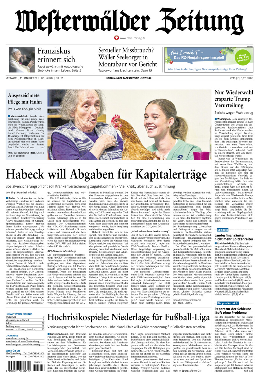 Westerwälder Zeitung vom Mittwoch, 15.01.2025