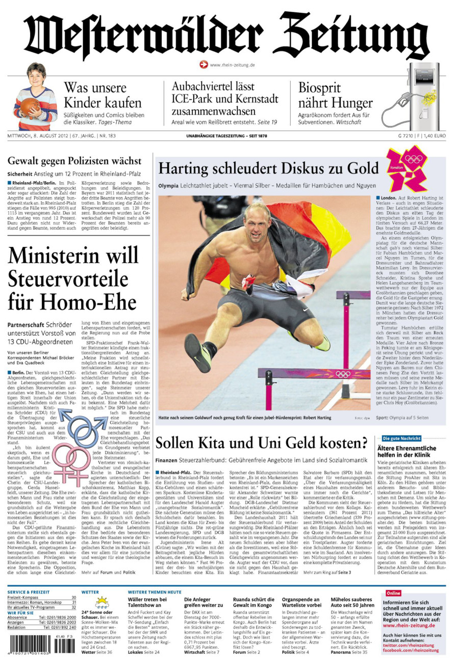 Westerwälder Zeitung vom Mittwoch, 08.08.2012