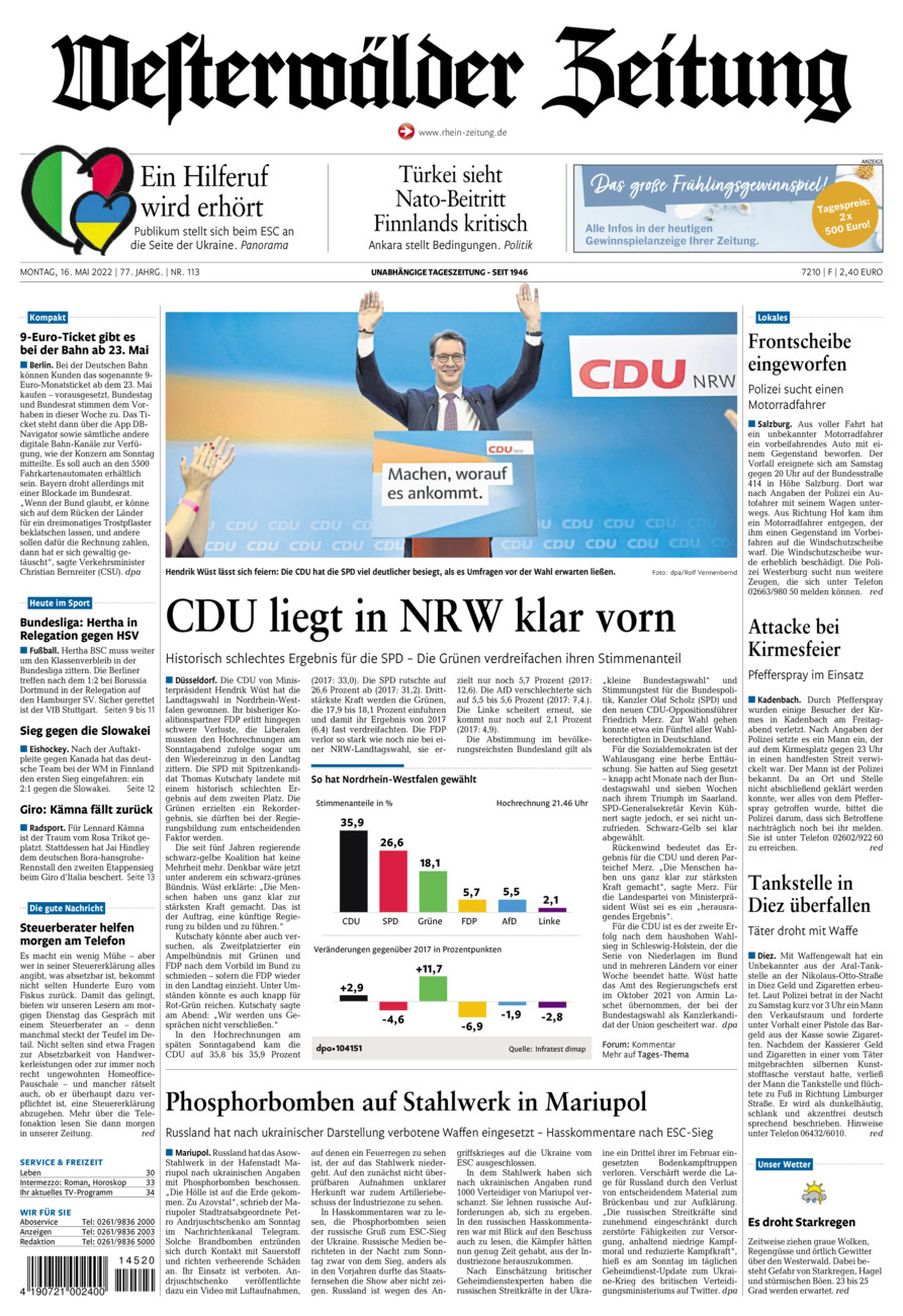 Westerwälder Zeitung vom Montag, 16.05.2022