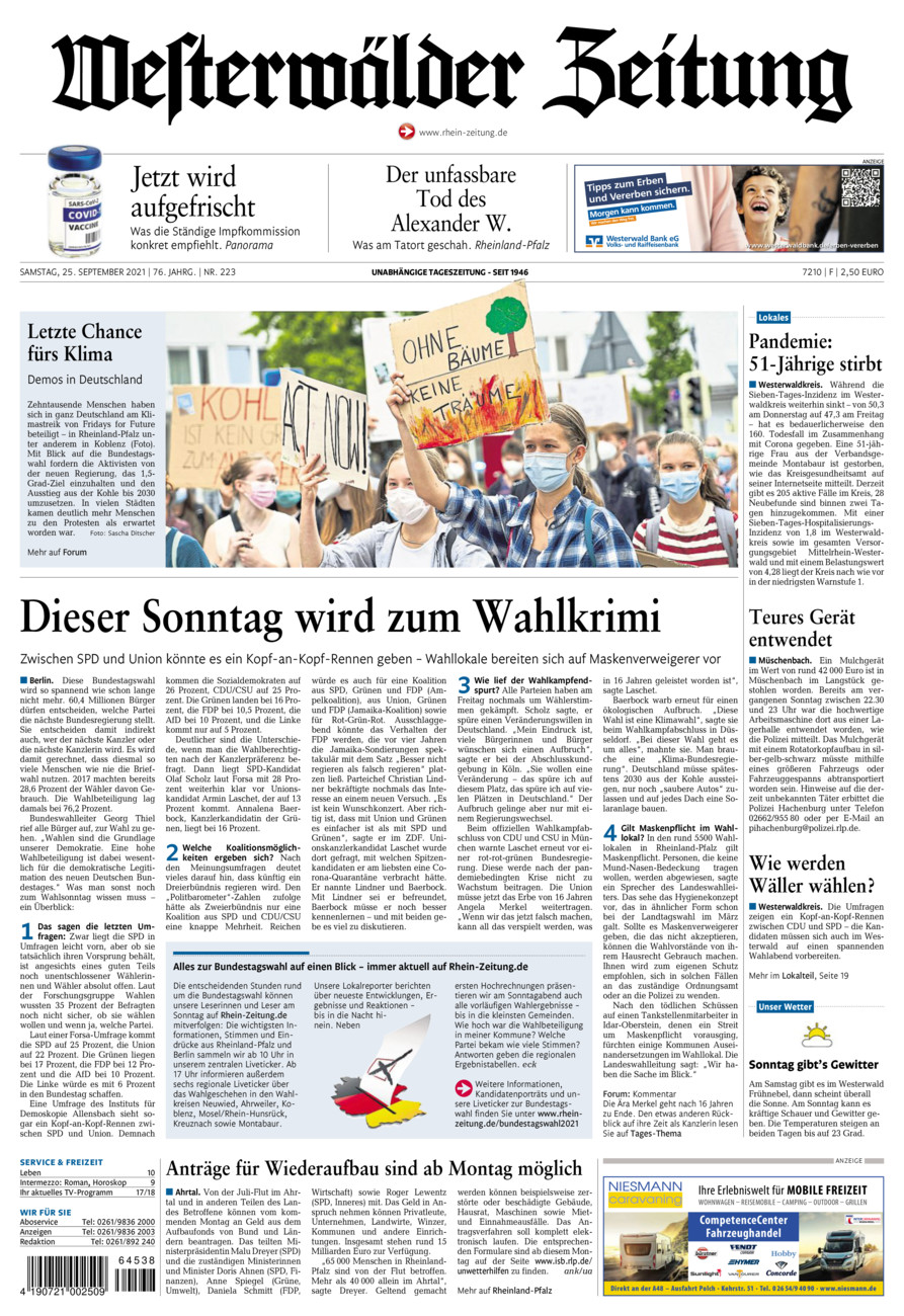 Westerwälder Zeitung vom Samstag, 25.09.2021