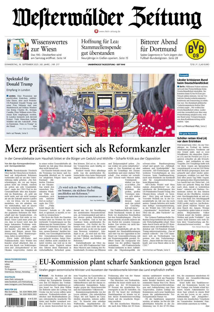 Westerwälder Zeitung vom Donnerstag, 18.09.2025