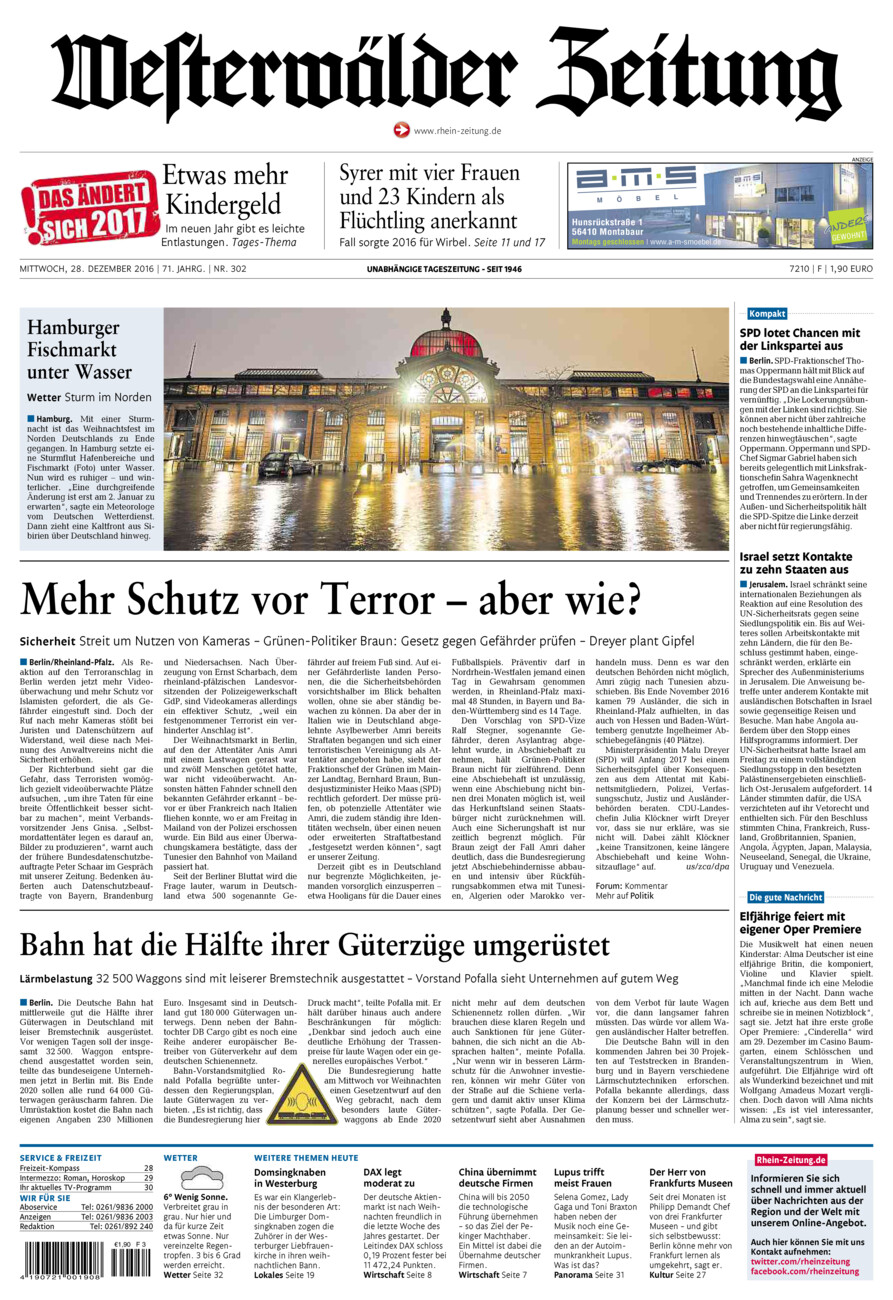 Westerwälder Zeitung vom Mittwoch, 28.12.2016