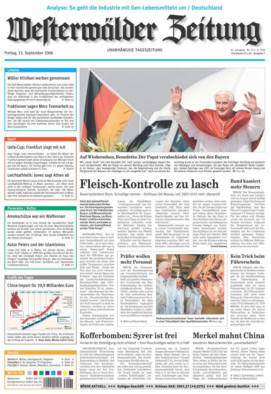 Westerwälder Zeitung vom Freitag, 15.09.2006