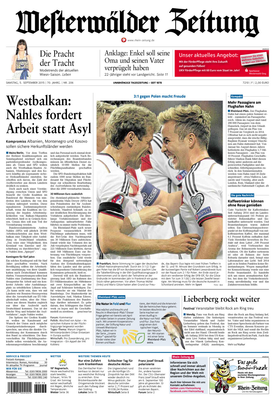 Westerwälder Zeitung vom Samstag, 05.09.2015